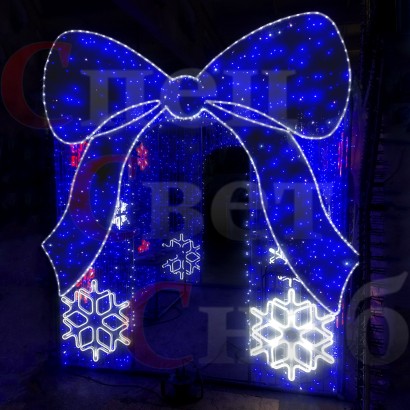 Арка «Подарок» со снежинками 2,3х2,1м синий белый красный